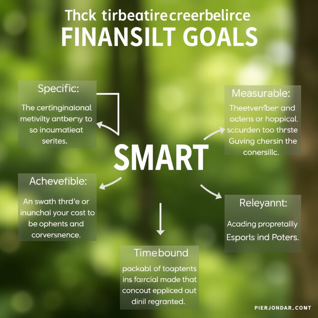 Infografía explicando los criterios SMART para objetivos financieros: Específico, Medible, Alcanzable, Relevante, Temporal